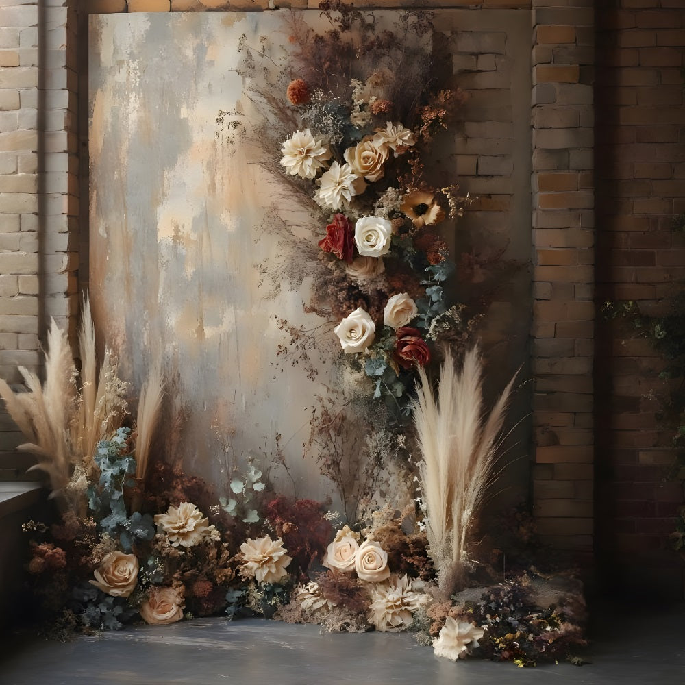 Vintage Brick Wall Floral Boho Backdrop UK RR8-510