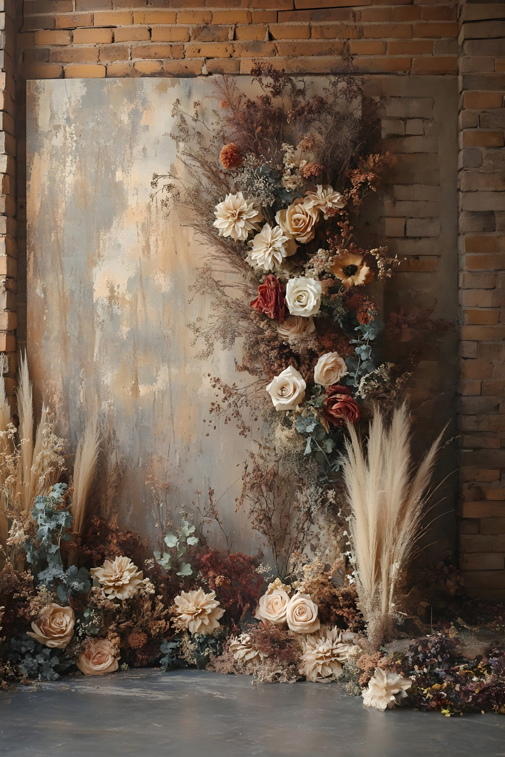 Vintage Brick Wall Floral Boho Backdrop UK RR8-510