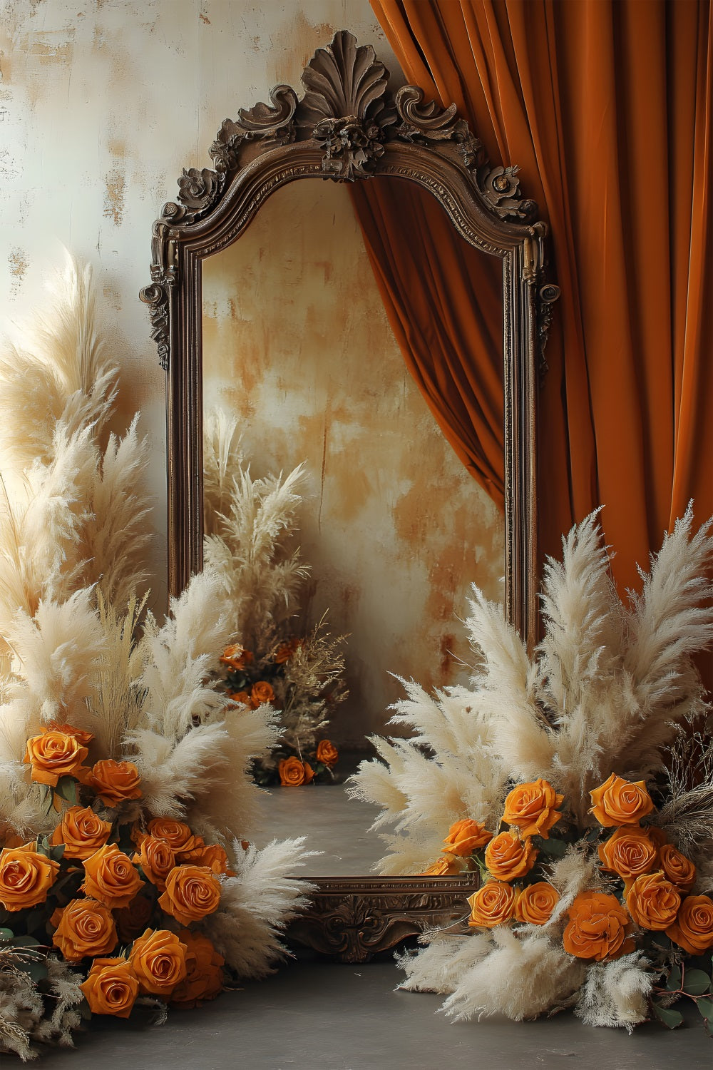 Elegant Textured Floral Arch Boho Backdrop UK RR8-516