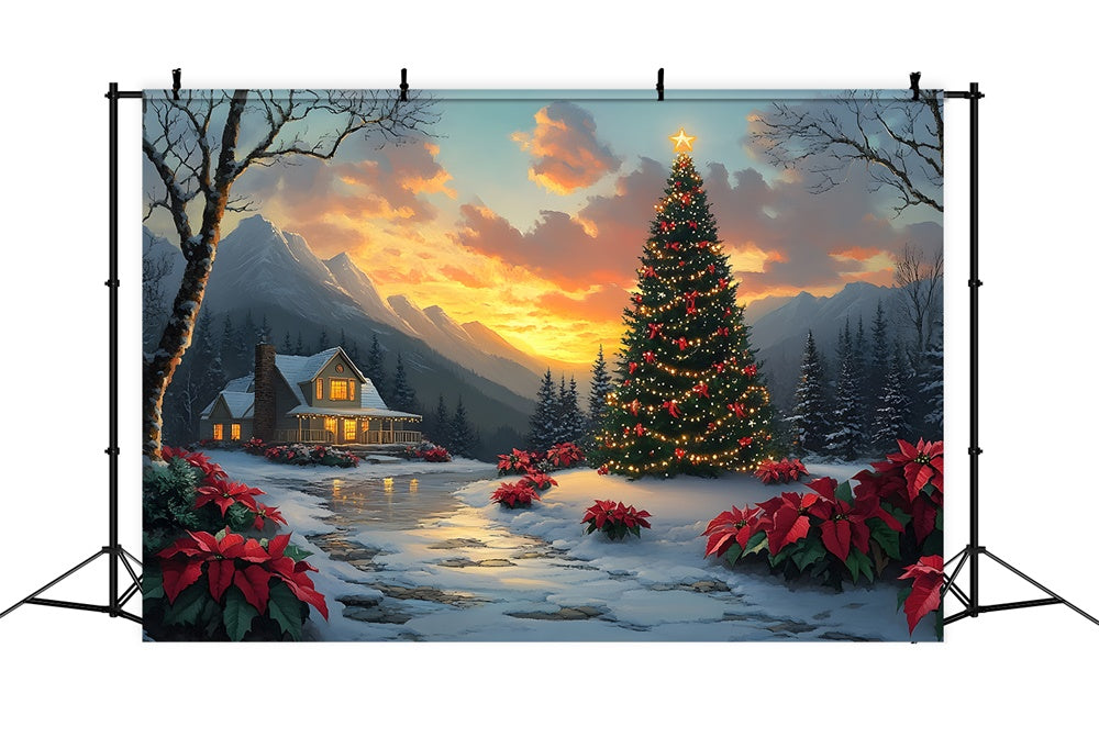 Christmas Tree Village Cottage Sunset Backdrop UK RR8-52