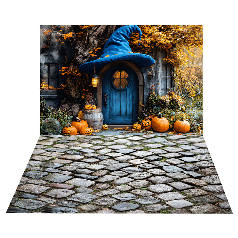 Autumn Pumpkin House Backdrop+Stone Floor Backdrop UK RR8-527