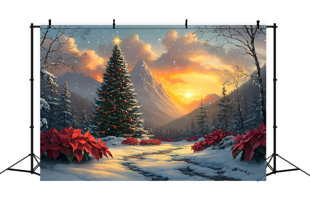 Christmas Tree Snow Covered Mountain Backdrop UK RR8-53