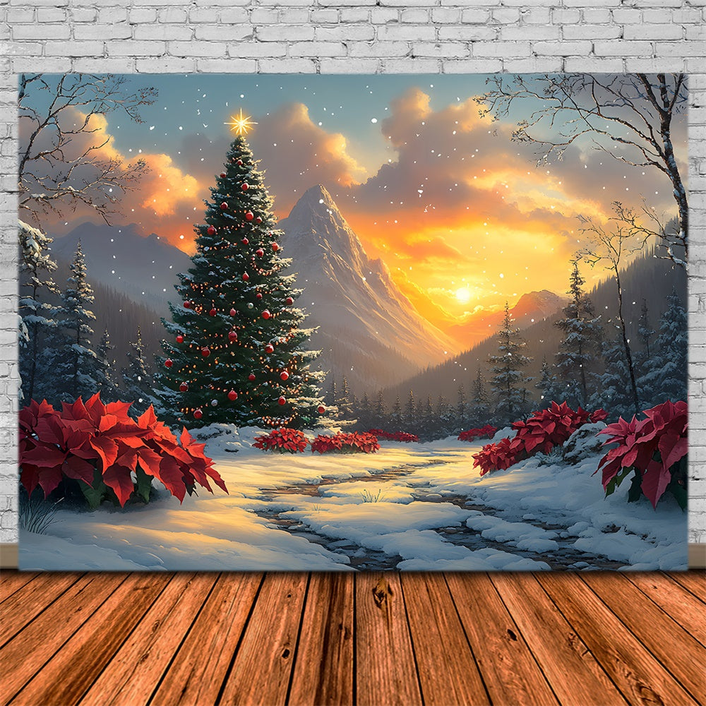 Christmas Tree Snow Covered Mountain Backdrop UK RR8-53