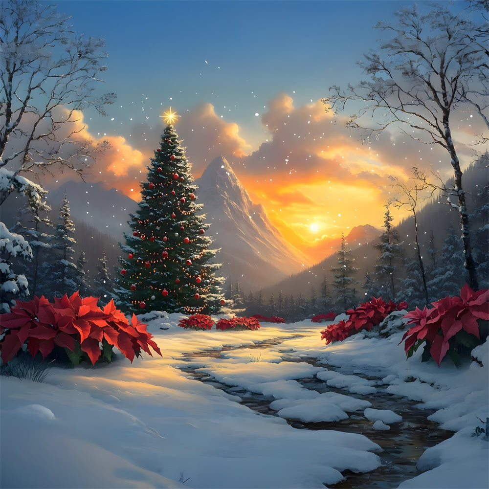 Christmas Tree Snow Covered Mountain Backdrop UK RR8-53