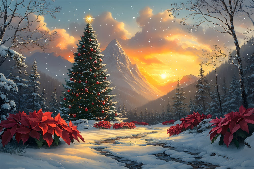 Christmas Tree Snow Covered Mountain Backdrop UK RR8-53