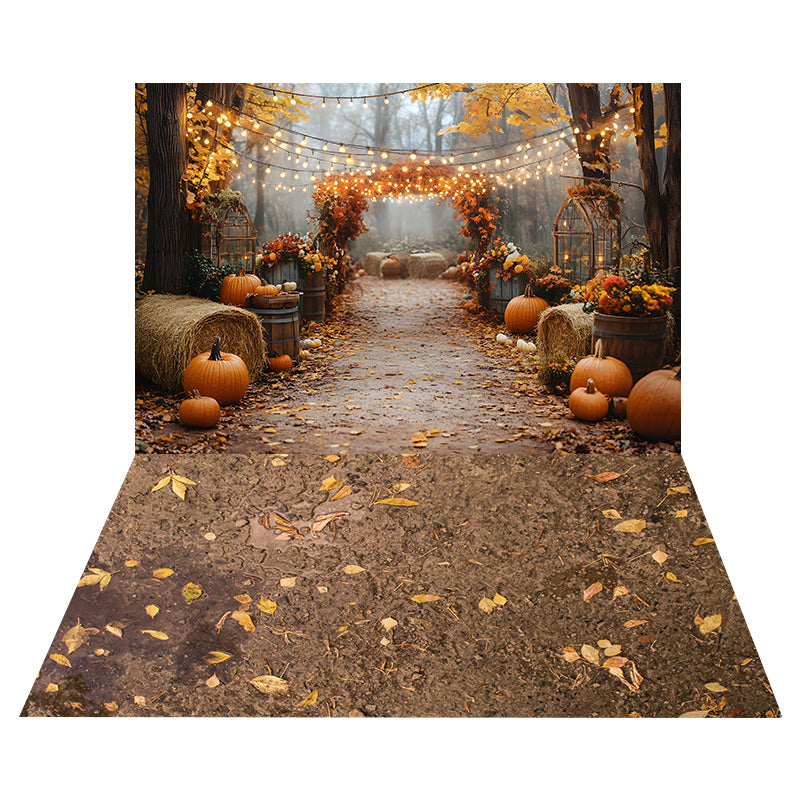 Autumn Pumpkin String Lights Backdrop+ Grass Dirt Floor Backdrop UK RR8-530