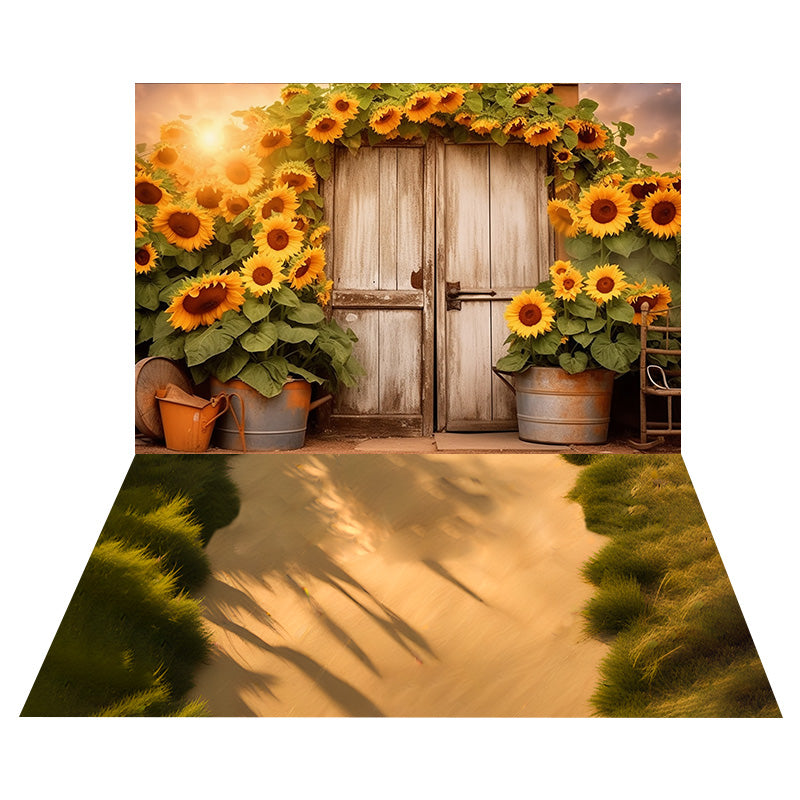 Autumn Sunflowers Door Backdrop+Grassland Floor Backdrop UK RR8-538