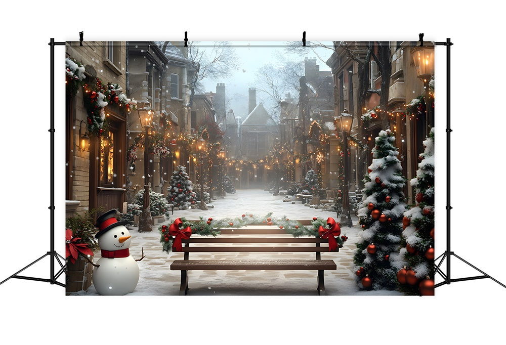 Christmas Snowy Street Decorated Trees Backdrop UK RR8-54