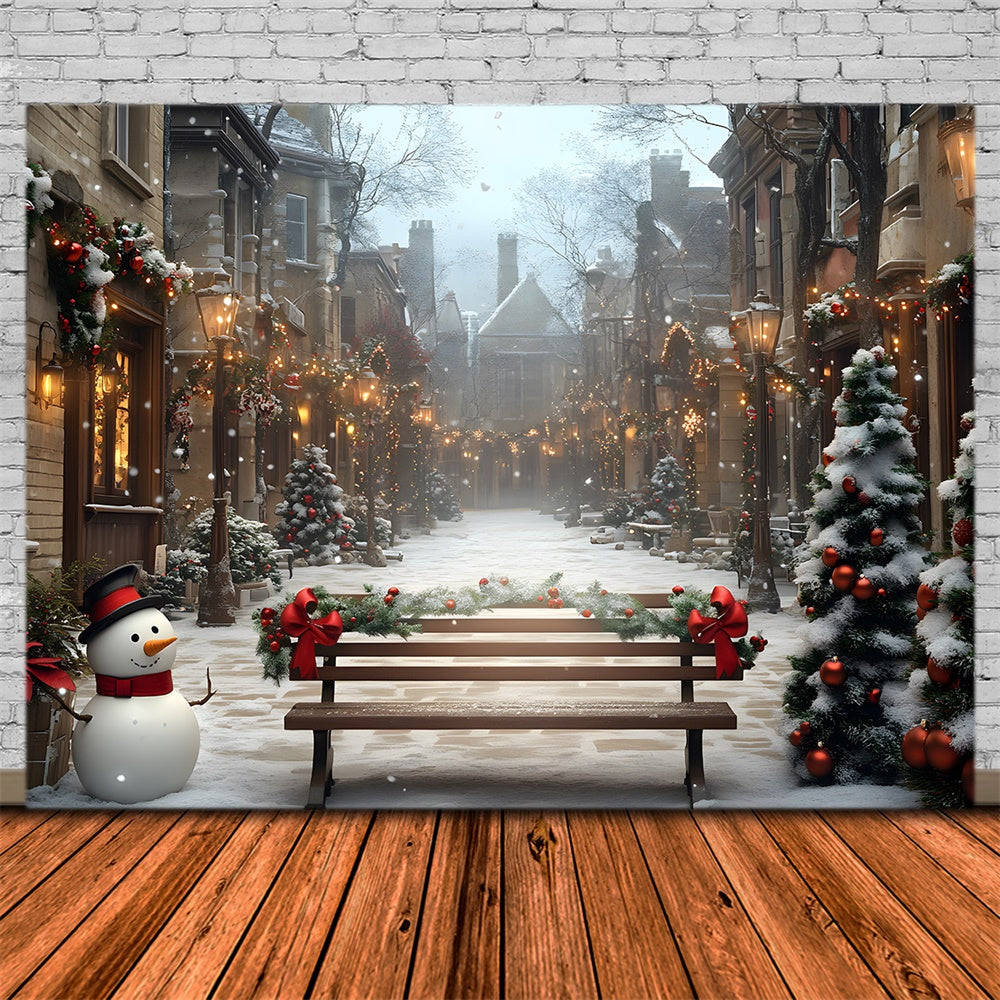 Christmas Snowy Street Decorated Trees Backdrop UK RR8-54