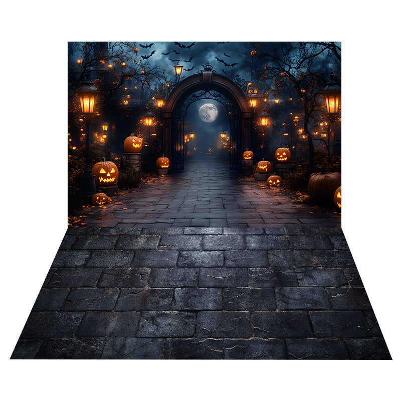 Halloween Glowing Pumpkins Backdrop+Brick Floor Backdrop UK RR8-544