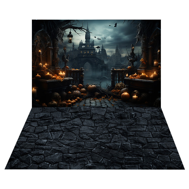 Halloween Haunted House Backdrop+Stone Trail Floor Backdrop UK RR8-547