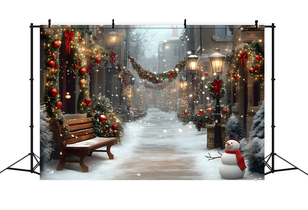 Christmas Street Wreath Snowman Backdrop UK RR8-55