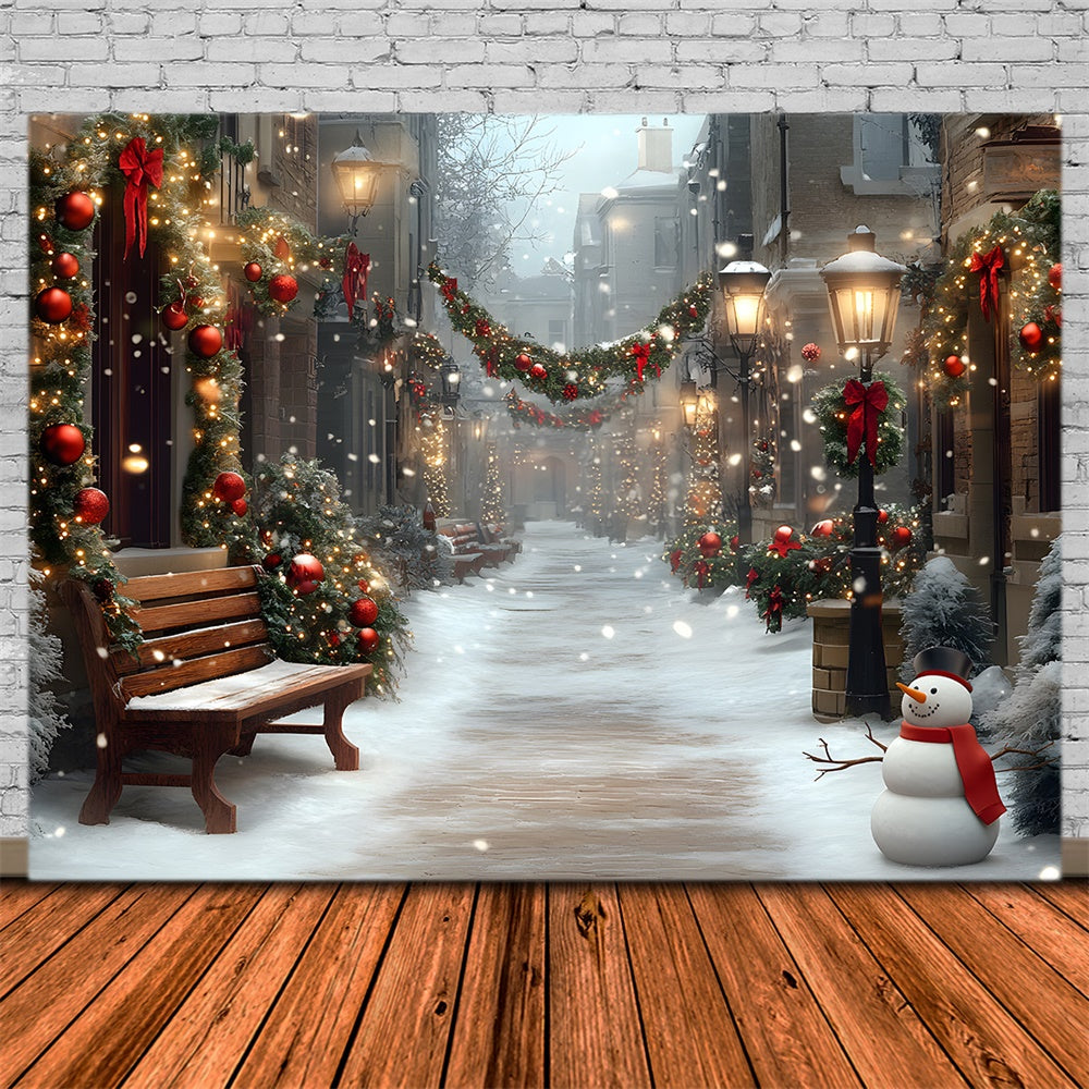 Christmas Street Wreath Snowman Backdrop UK RR8-55