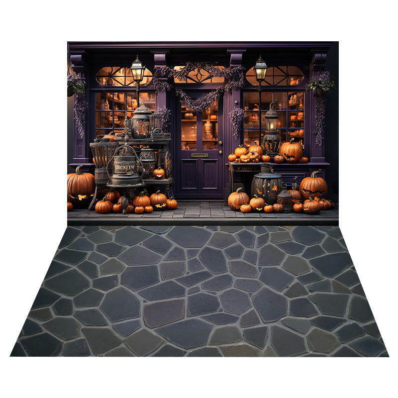 Halloween Store Window Backdrop+Stone Trail Floor Backdrop UK RR8-550