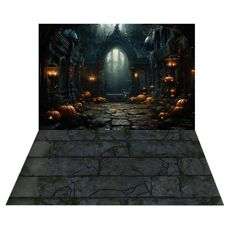 Halloween Spooky Gate Backdrop+Cracked Brick Floor Backdrop UK RR8-551