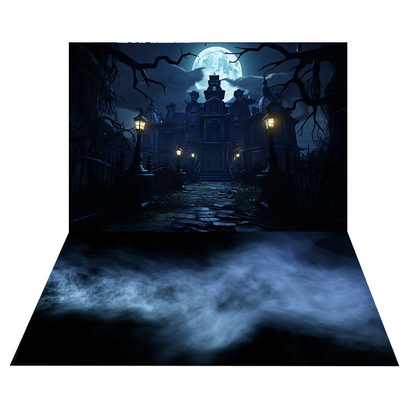 Halloween Spooky Night Castle Backdrop+ Misty Floor Backdrop UK RR8-556