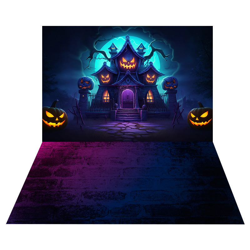 Halloween Witch House Backdrop+Spooky Brick Floor Backdrop UK RR8-558