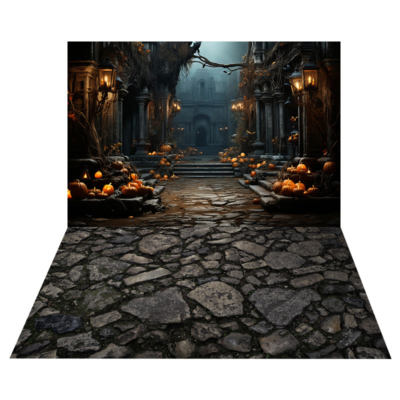 Halloween Haunted Mansion Backdrop+Irregular Stone Floor Backdrop UK RR8-560