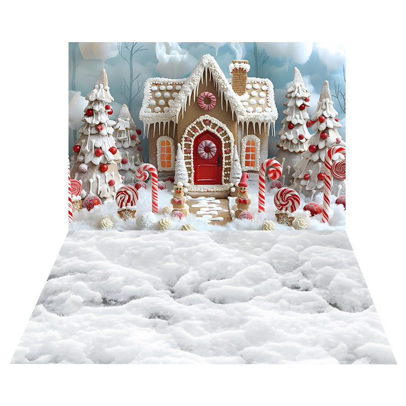 Christmas Gingerbread House Backdrop+Snow Cover Floor Backdrop UK RR8-562