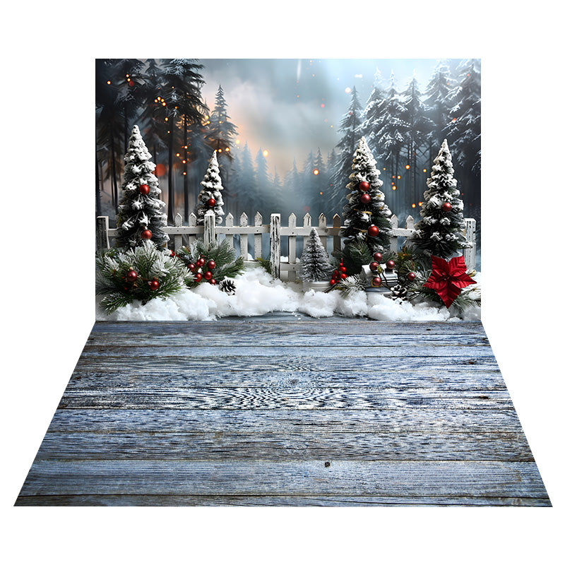 Christmas Snowy Forest Backdrop+Classic Wood Floor Backdrop UK RR8-571