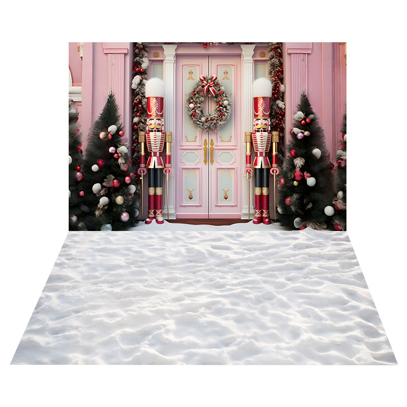 Christmas Pink Door Nutcracker Backdrop+Snow Floor Backdrop UK RR8-572