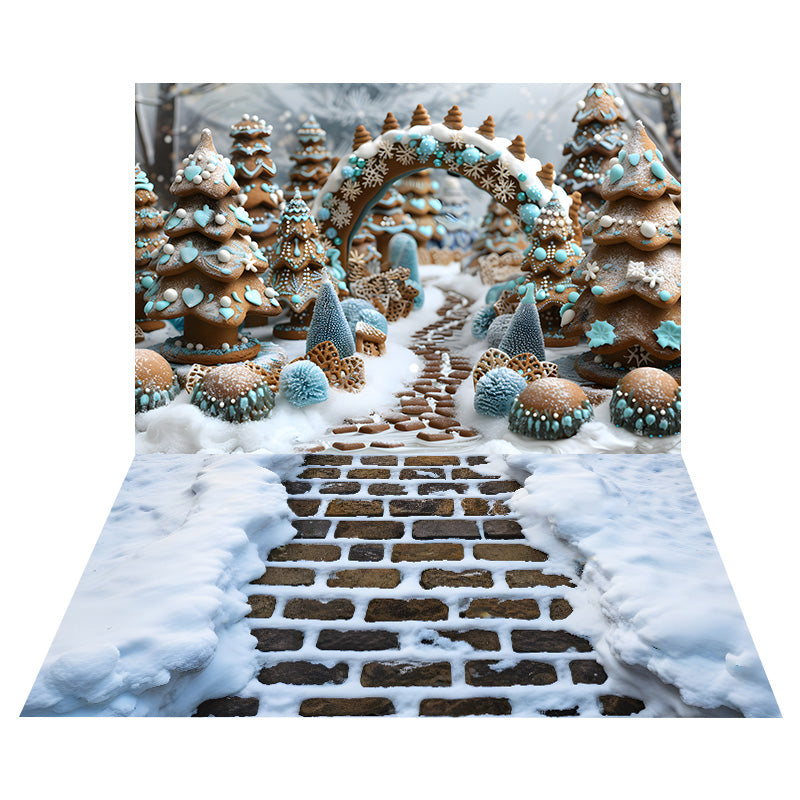 Christmas Gingerbread Wonderland Backdrop+Snowy Floor Backdrop UK RR8-574