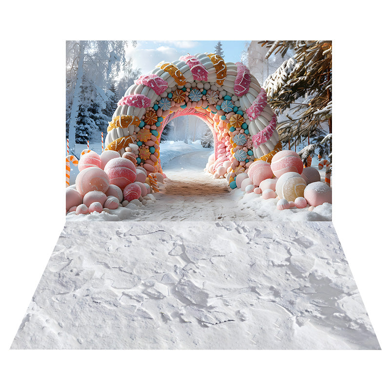 Christmas Candy Archway Backdrop+Snow Covered Floor Backdrop UK RR8-575