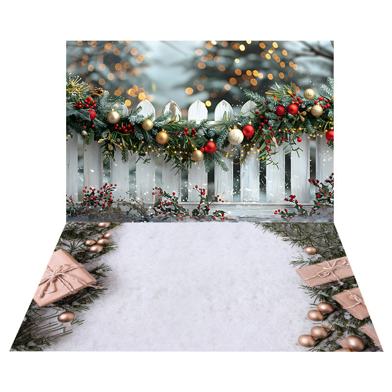 Christmas Garland Fence Backdrop+Snowy Decorations Floor Backdrop UK RR8-577