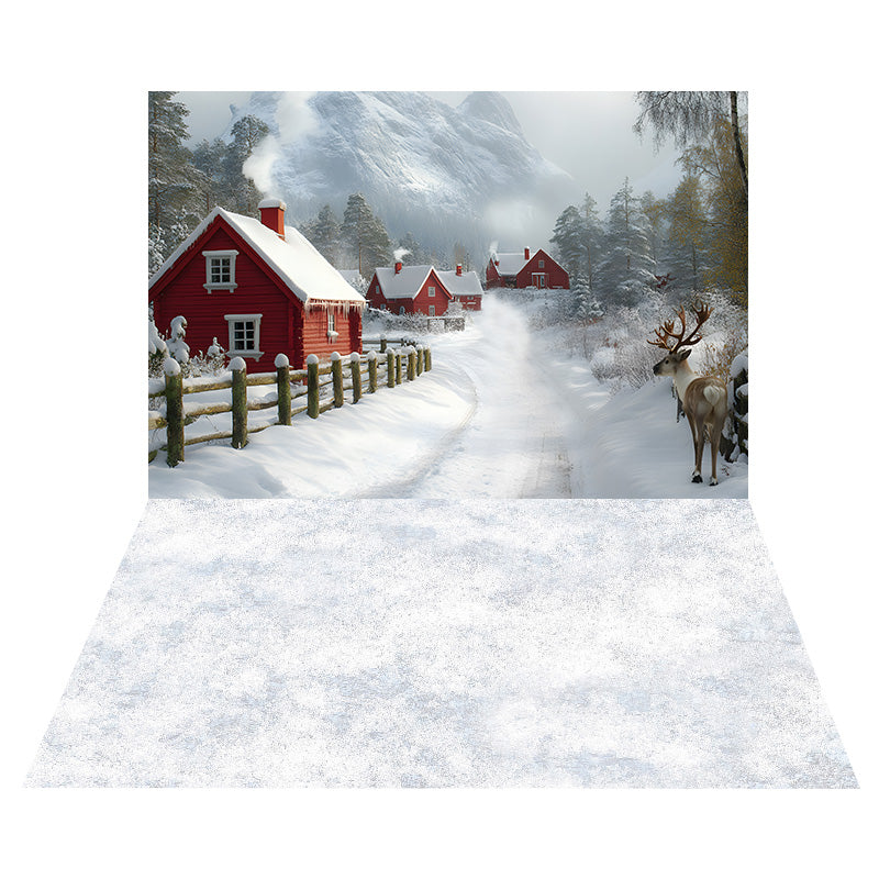 Christmas Winter Village Reindeer Backdrop+Snow Floor Backdrop UK RR8-579