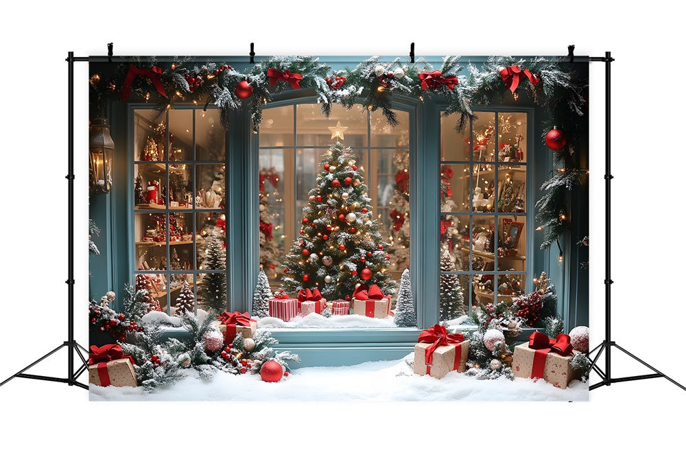 Christmas Shop Door Window Snow Backdrop UK RR8-58