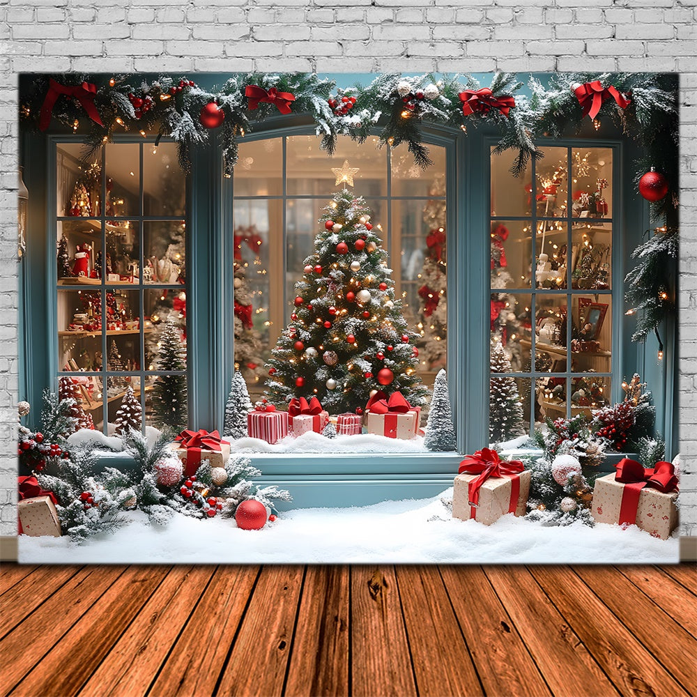 Christmas Shop Door Window Snow Backdrop UK RR8-58