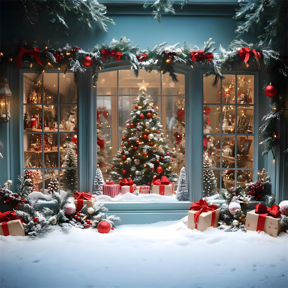 Christmas Shop Door Window Snow Backdrop UK RR8-58