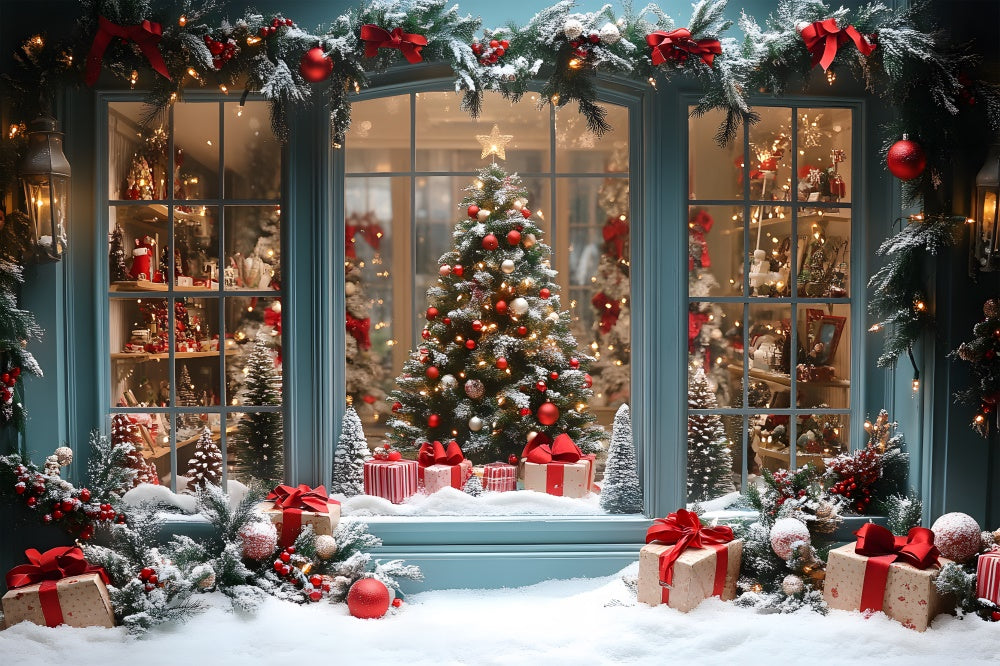 Christmas Shop Door Window Snow Backdrop UK RR8-58