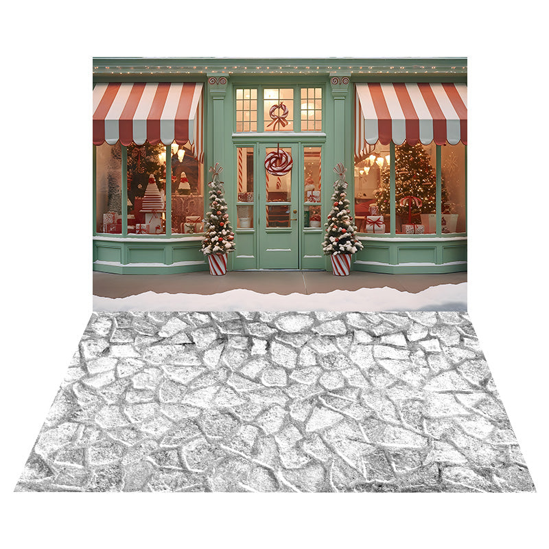 Christmas Candy Store Backdrop+Snow Covered Stone Floor Backdrop UK RR8-580