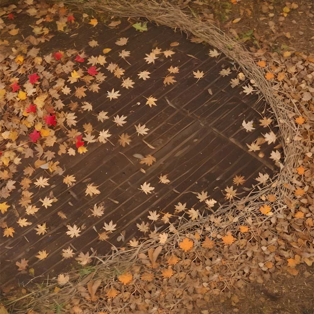 Fallen Maple Leaves Wood Floor Backdrop UK RR8-585