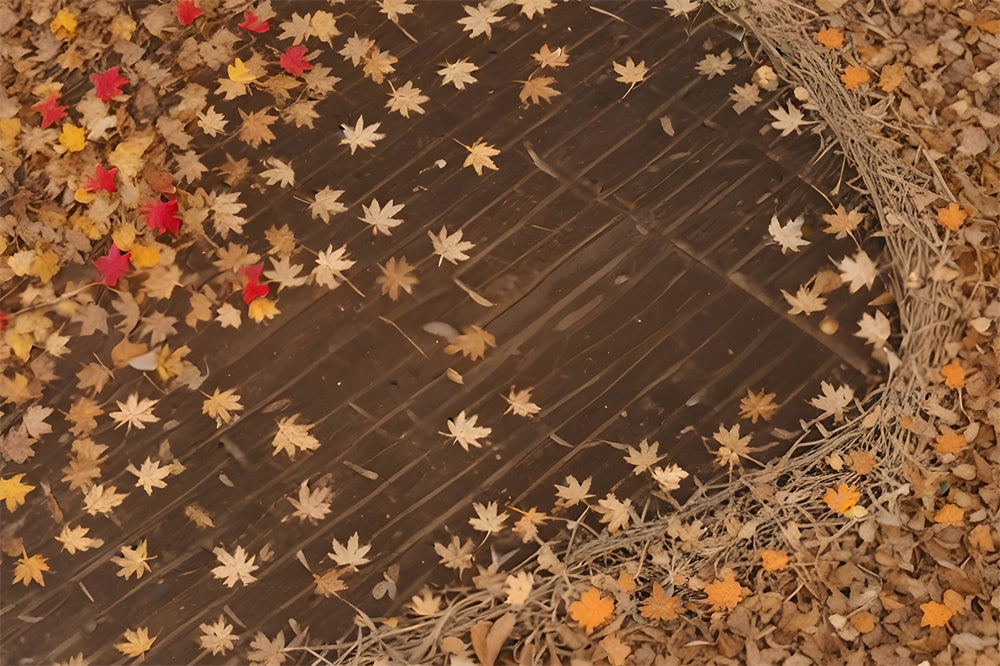 Fallen Maple Leaves Wood Floor Backdrop UK RR8-585