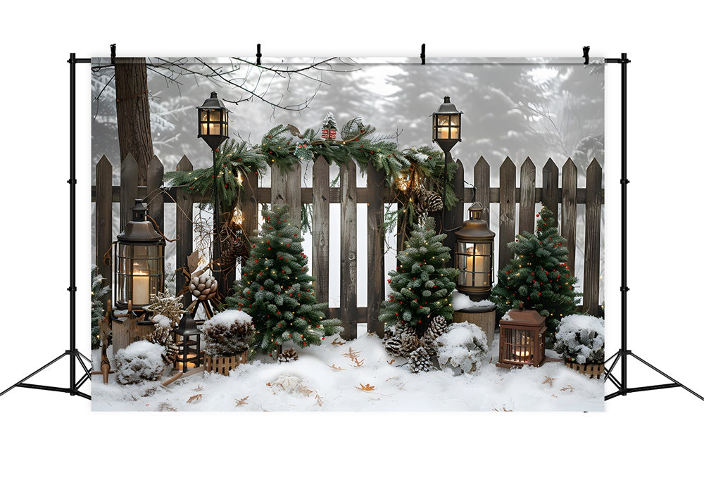 Christmas Trees Lights Wood Fence Backdrop UK RR8-6