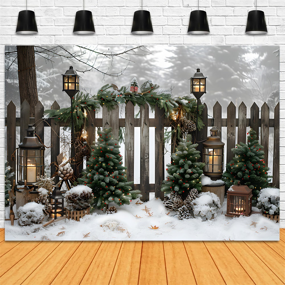 Christmas Trees Lights Wood Fence Backdrop UK RR8-6