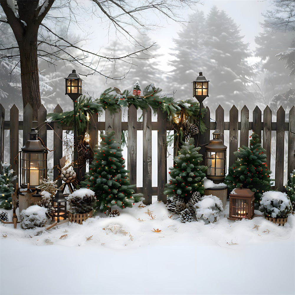 Christmas Trees Lights Wood Fence Backdrop UK RR8-6