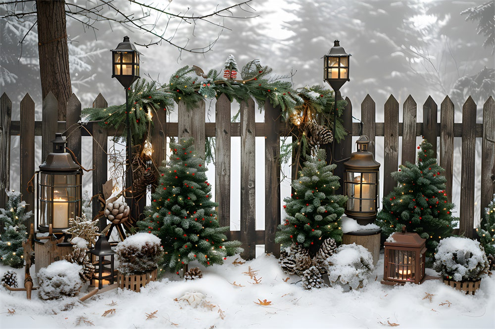 Christmas Trees Lights Wood Fence Backdrop UK RR8-6