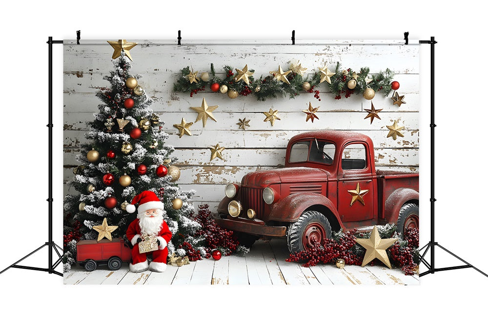 Christmas Tree Red Truck Santa Claus Backdrop UK RR8-60