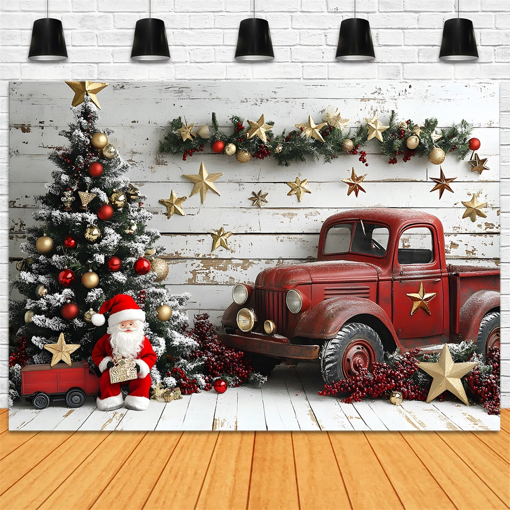 Christmas Tree Red Truck Santa Claus Backdrop UK RR8-60