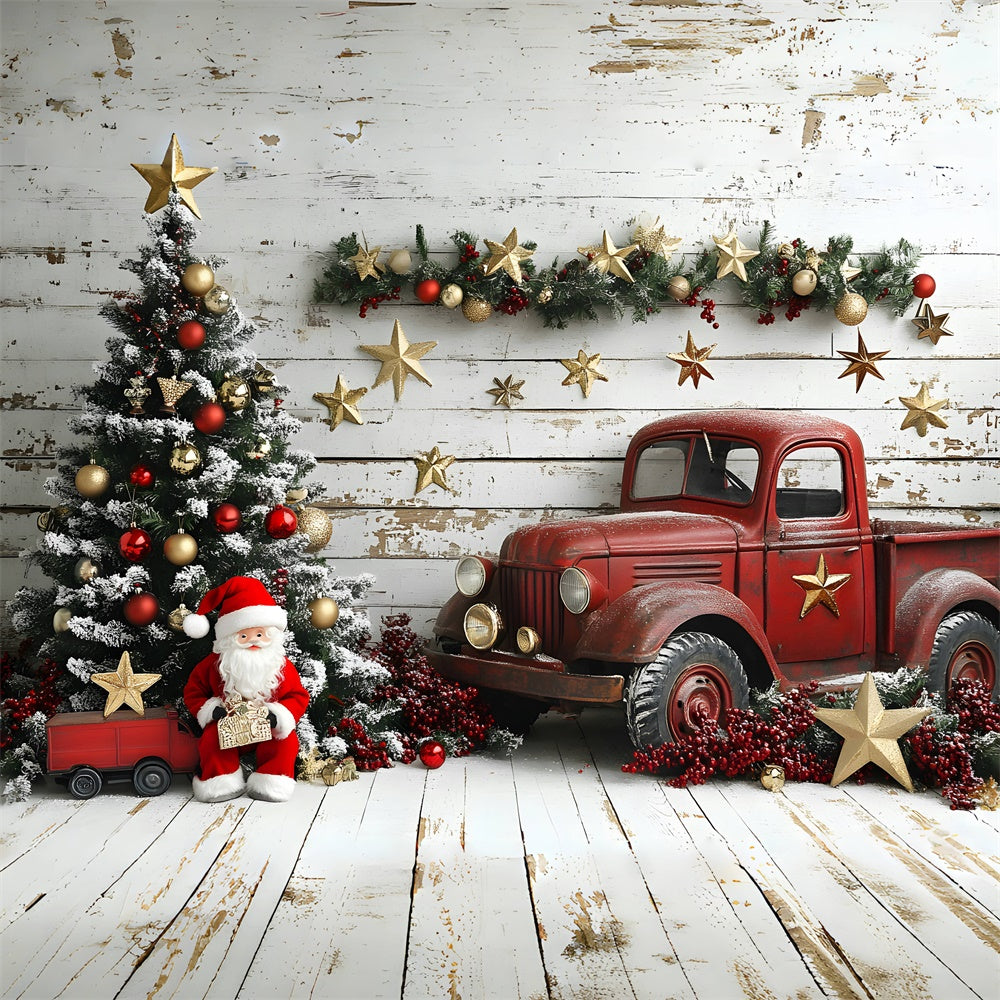 Christmas Tree Red Truck Santa Claus Backdrop UK RR8-60