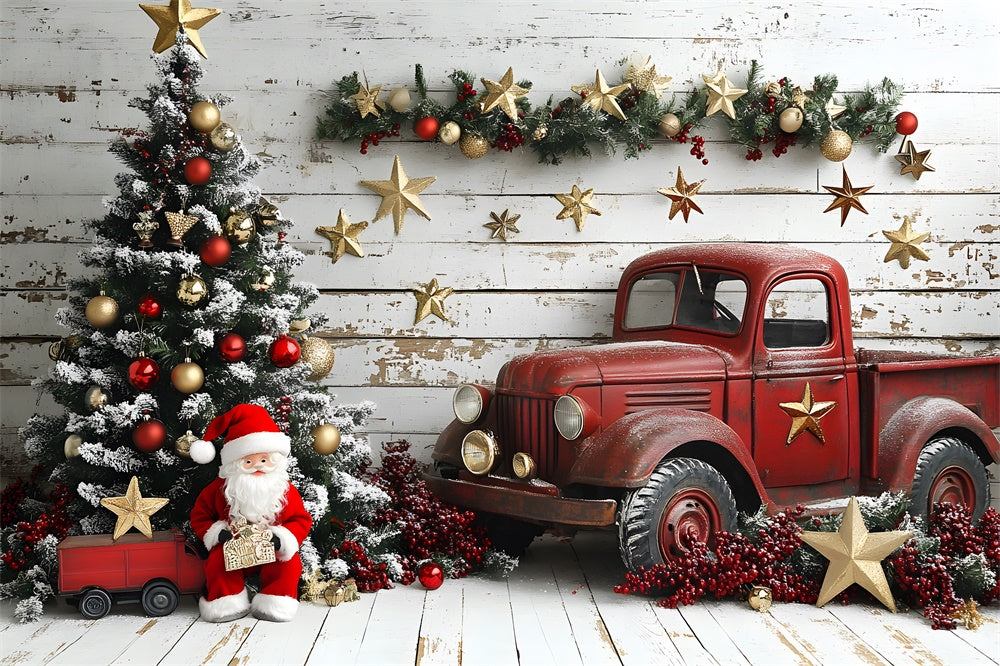 Christmas Tree Red Truck Santa Claus Backdrop UK RR8-60