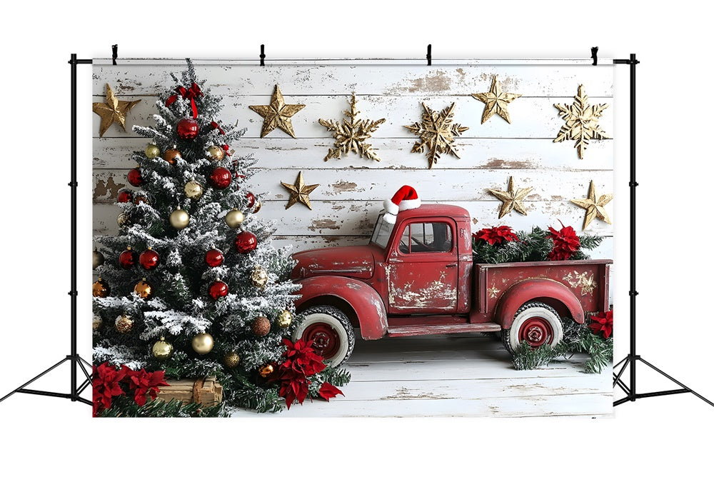 Christmas Tree Stars Red Truck Backdrop UK RR8-61