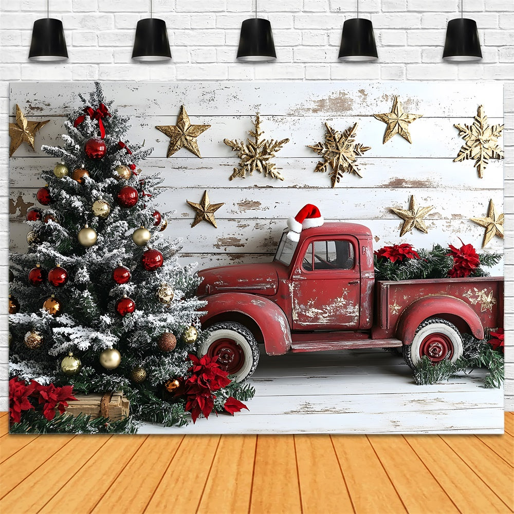 Christmas Tree Stars Red Truck Backdrop UK RR8-61