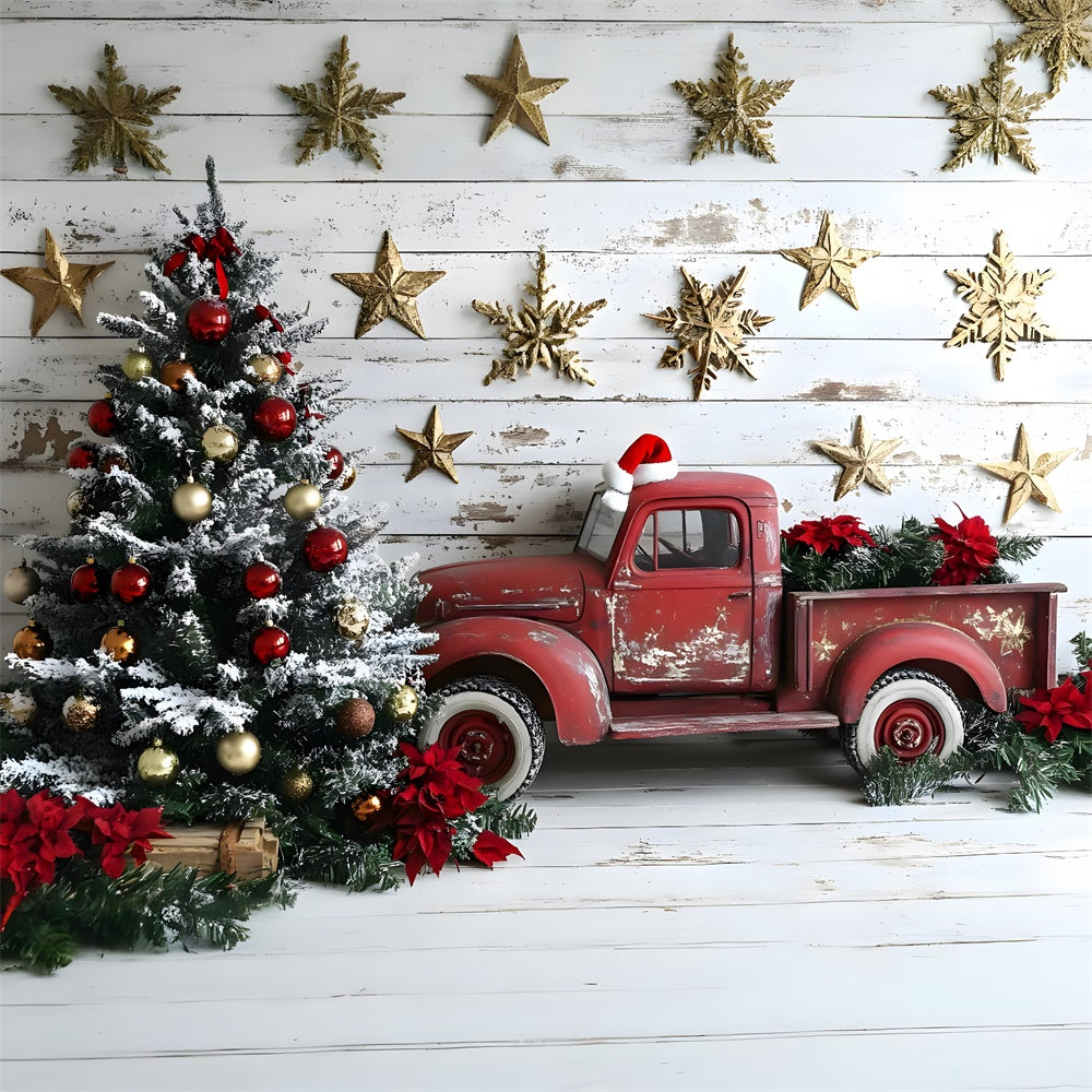 Christmas Tree Stars Red Truck Backdrop UK RR8-61