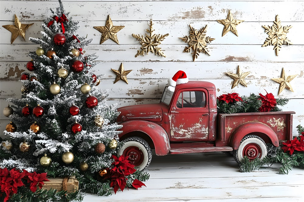 Christmas Tree Stars Red Truck Backdrop UK RR8-61