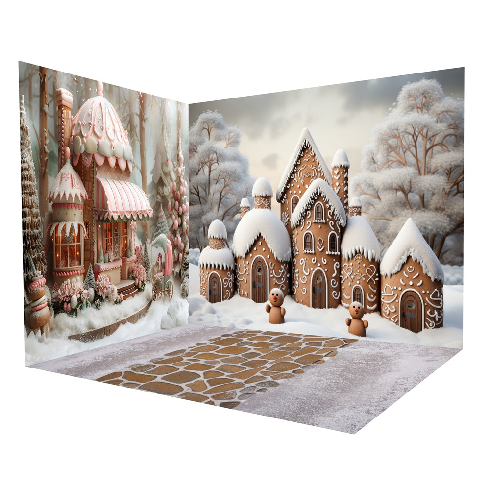 Gingerbread Village Christmas Snow Backdrop Room Set UK RR8-613