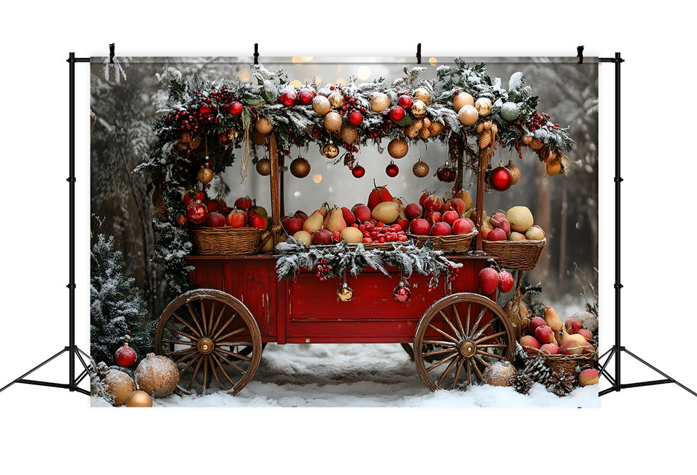 Christmas Snow Trees Fruit Cart Backdrop UK RR8-62